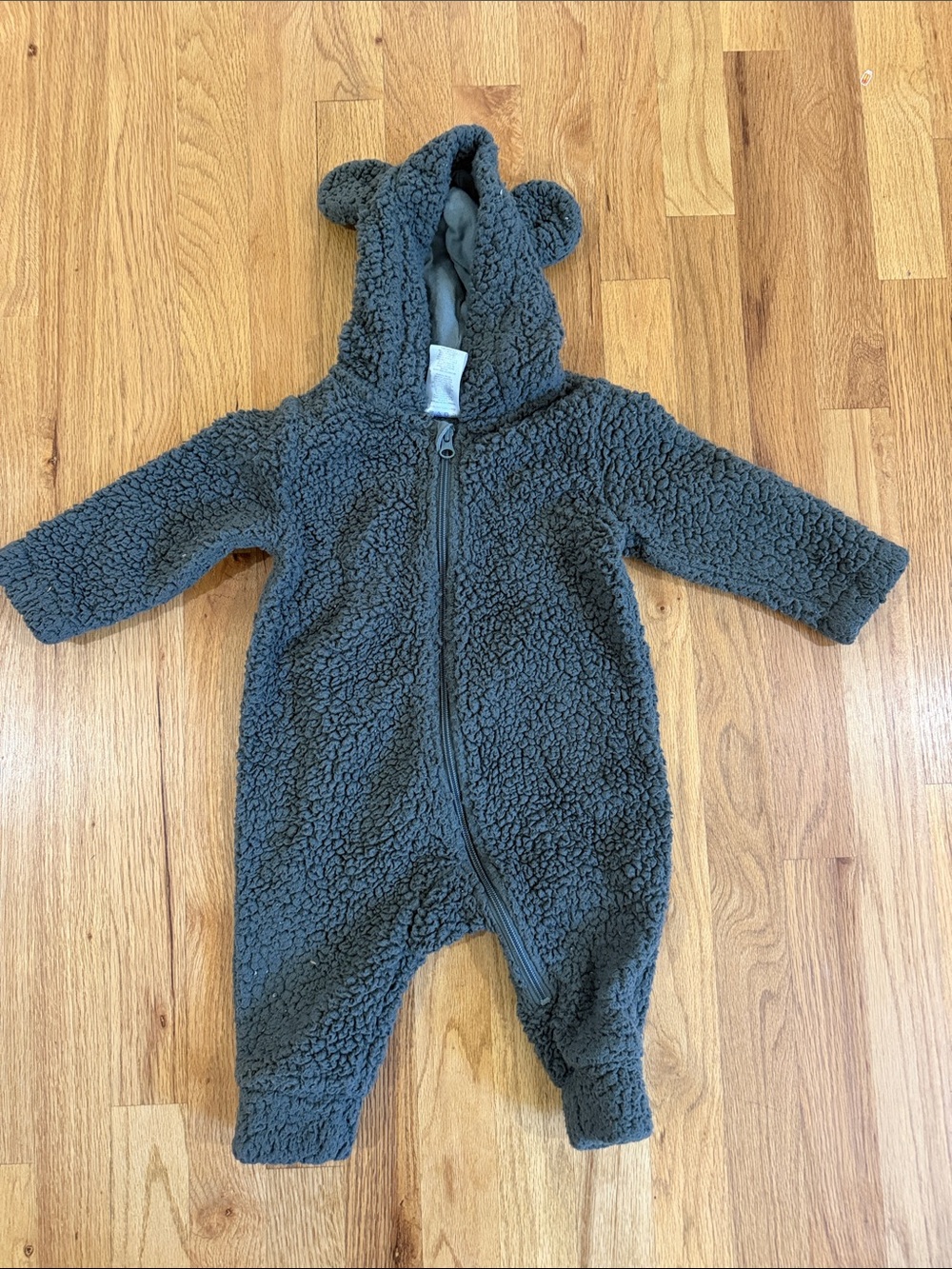 Cozy Gray Sherpa Baby One-Piece with Hood